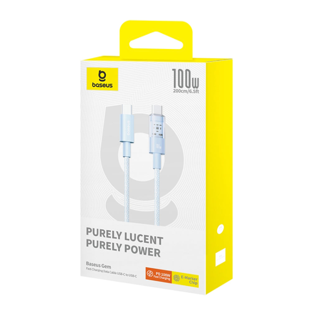 Cablu Date si Incarcare USB-C - USB-C Baseus Gem, 100W, 2m, Bleu P10373000311-01