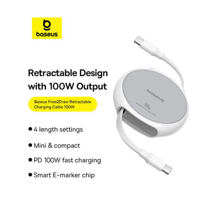 Cablu Date si Incarcare USB-C - USB-C Baseus Pathfinder Retractable, 100W, 1m, Alb P10368400211-00