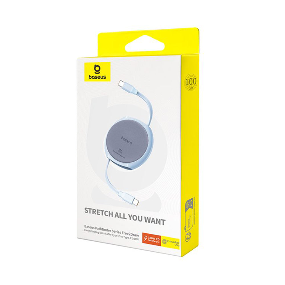 Cablu Date si Incarcare USB-C - USB-C Baseus Pathfinder Retractable, 100W, 1m, Bleu P10368400311-00