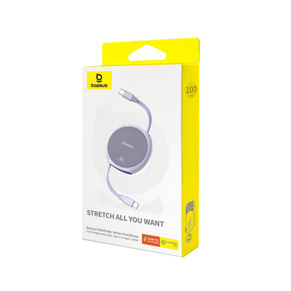 Cablu Date si Incarcare USB-C - USB-C Baseus Pathfinder Retractable, 100W, 1m, Mov P10368400511-00