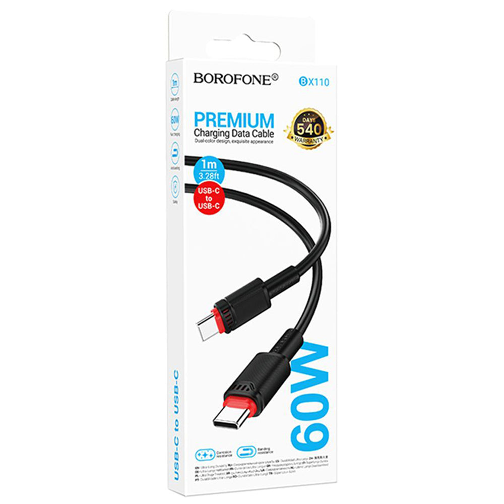 Cablu Date si Incarcare USB-C - USB-C Borofone BX110 Beneficio, 60W, 1m, Negru