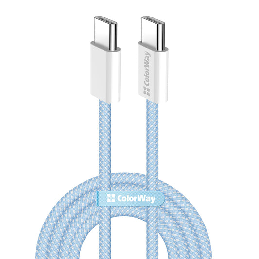 Cablu Date si Incarcare USB-C - USB-C ColorWay CW-CBPDCC061, 60W, 1m, Albastru