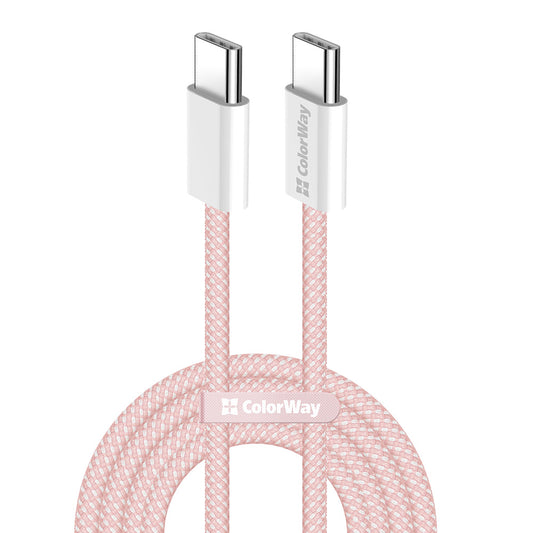 Cablu Date si Incarcare USB-C - USB-C ColorWay CW-CBPDCC061, 60W, 1m, Roz