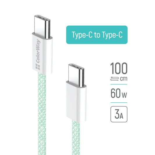 Cablu Date si Incarcare USB-C - USB-C ColorWay CW-CBPDCC061, 60W, 1m, Verde