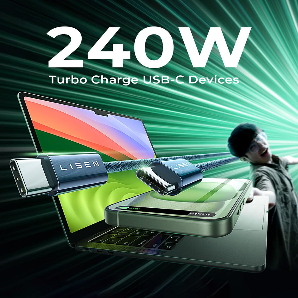 Cablu Date si Incarcare USB-C - USB-C Lisen, 240W, 2m, Set 2 bucati, Bleumarin YL0123070023