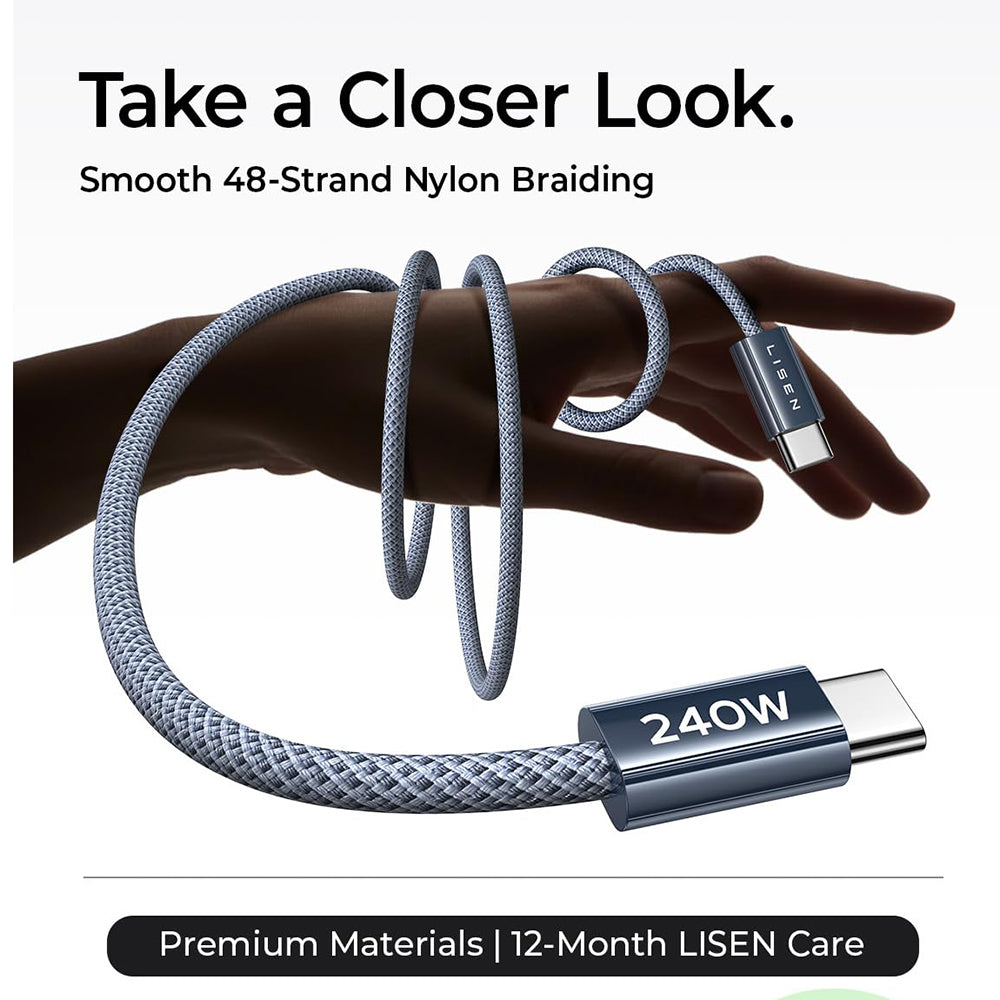 Cablu Date si Incarcare USB-C - USB-C Lisen, 240W, 2m, Set 2 bucati, Bleumarin YL0123070023