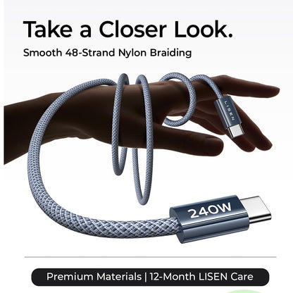 Cablu Date si Incarcare USB-C - USB-C Lisen, 240W, 2m, Set 2 bucati, Bleumarin YL0123070023