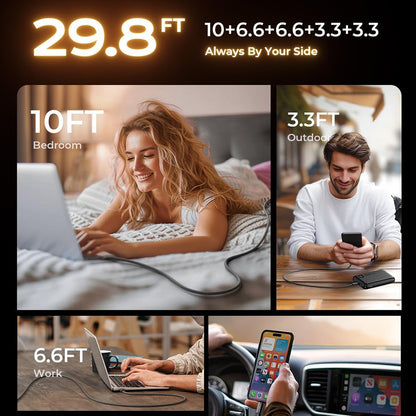 Cablu Date si Incarcare USB-C - USB-C Lisen, 60W, Set 5 bucati (2 x 1m, 2 x 2m, 1 x 3m), Negru YL0123070010