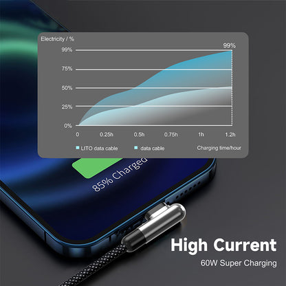 Cablu Date si Incarcare USB-C - USB-C Lito LD13CC, 60W, 1m, Negru