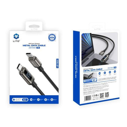 Cablu Date si Incarcare USB-C - USB-C Lito LD15 Display, 60W, 1m, Negru