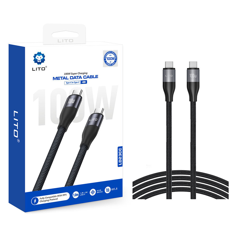 Cablu Date si Incarcare USB-C - USB-C Lito LD23CC, 100W, 1m, Gri