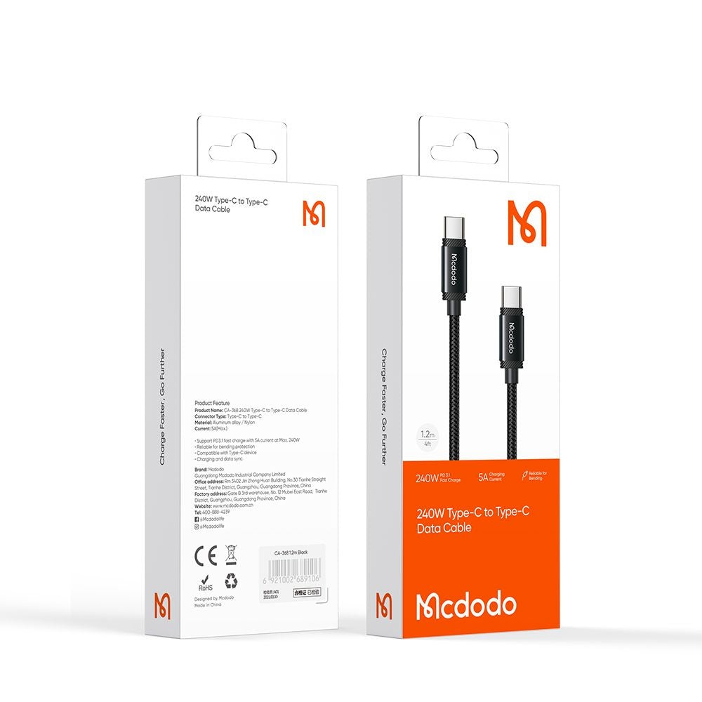 Cablu Date si Incarcare USB-C - USB-C McDodo CA-3680, 240W, 1.2m, Negru