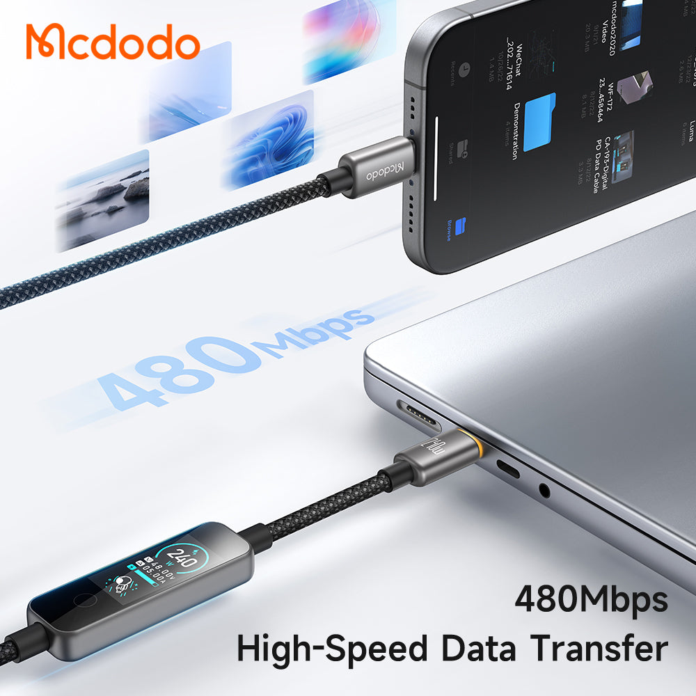 Cablu Date si Incarcare USB-C - USB-C McDodo CA-8750 Display, 240W, 1.2m, Negru