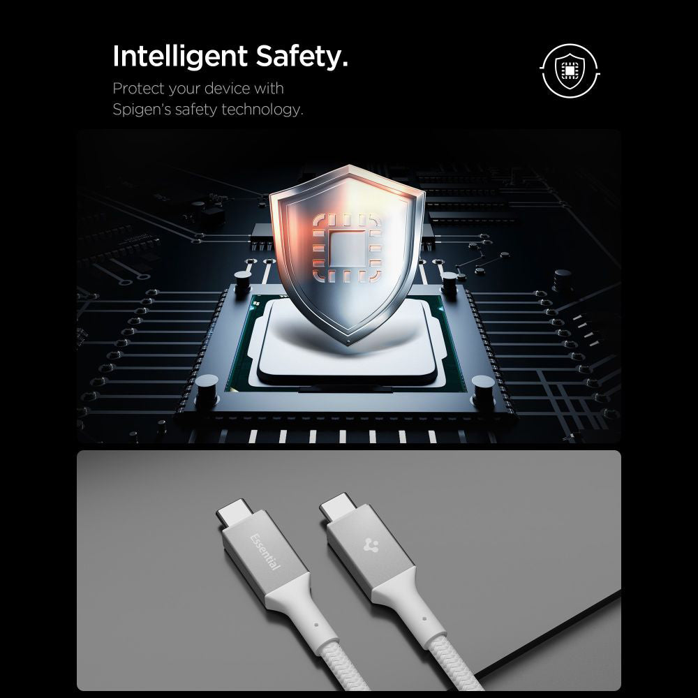 Cablu Date si Incarcare USB-C - USB-C Spigen EB10010CC, 100W, 1m, Alb