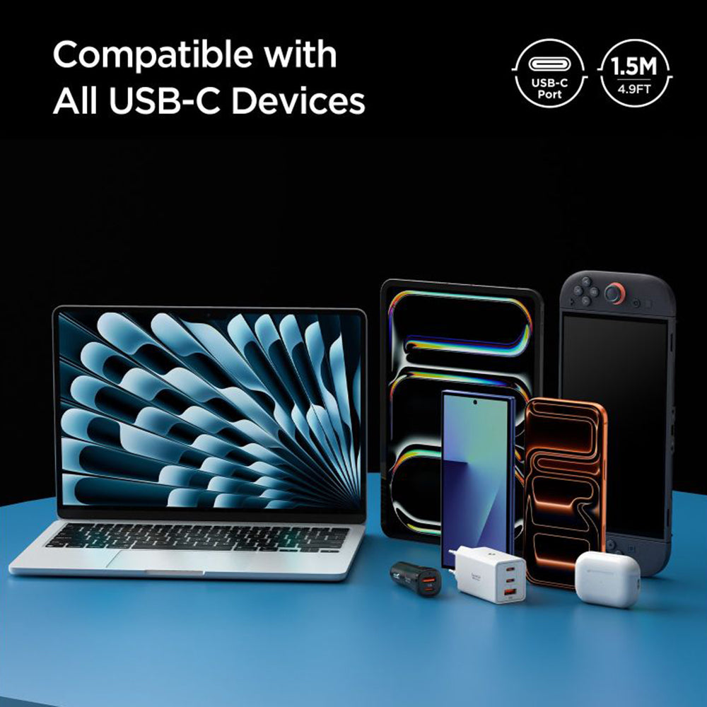 Cablu Date si Incarcare USB-C - USB-C Spigen EB10010CC, 100W, 1m, Alb