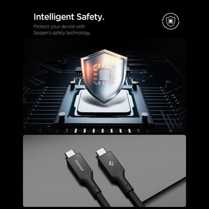Cablu Date si Incarcare USB-C - USB-C Spigen EB10010CC, 100W, 1m, Negru