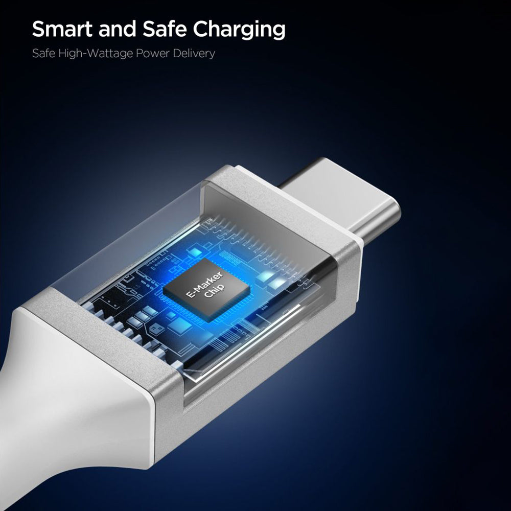 Cablu Date si Incarcare USB-C - USB-C Spigen EB10015CC, 100W, 1.5m, Alb ACA10420