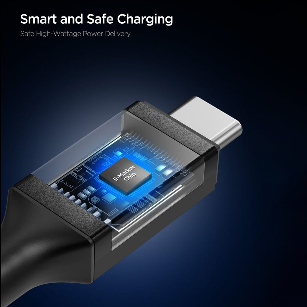 Cablu Date si Incarcare USB-C - USB-C Spigen EB10015CC, 100W, 1.5m, Negru ACA10421