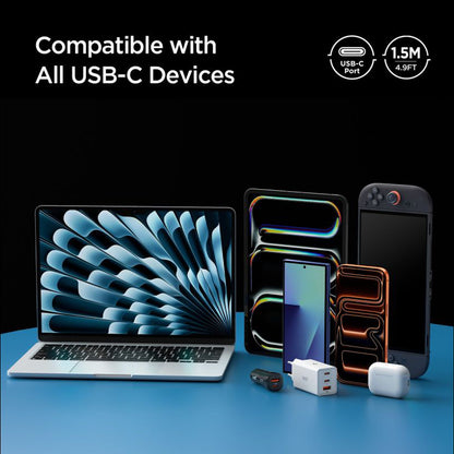 Cablu Date si Incarcare USB-C - USB-C Spigen EB10015CC, 100W, 1.5m, Negru ACA10421