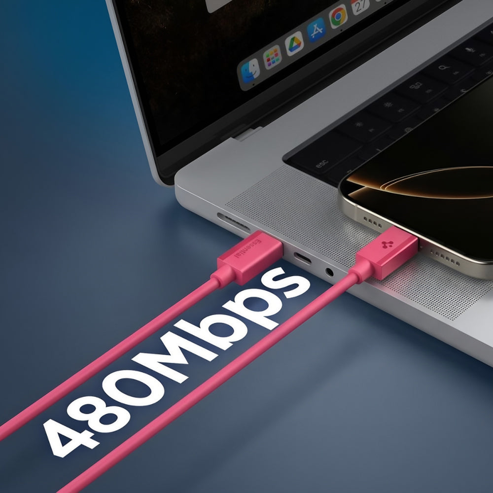 Cablu Date si Incarcare USB-C - USB-C Spigen EB6010CC, 60W, 1m, Roz ACA10414