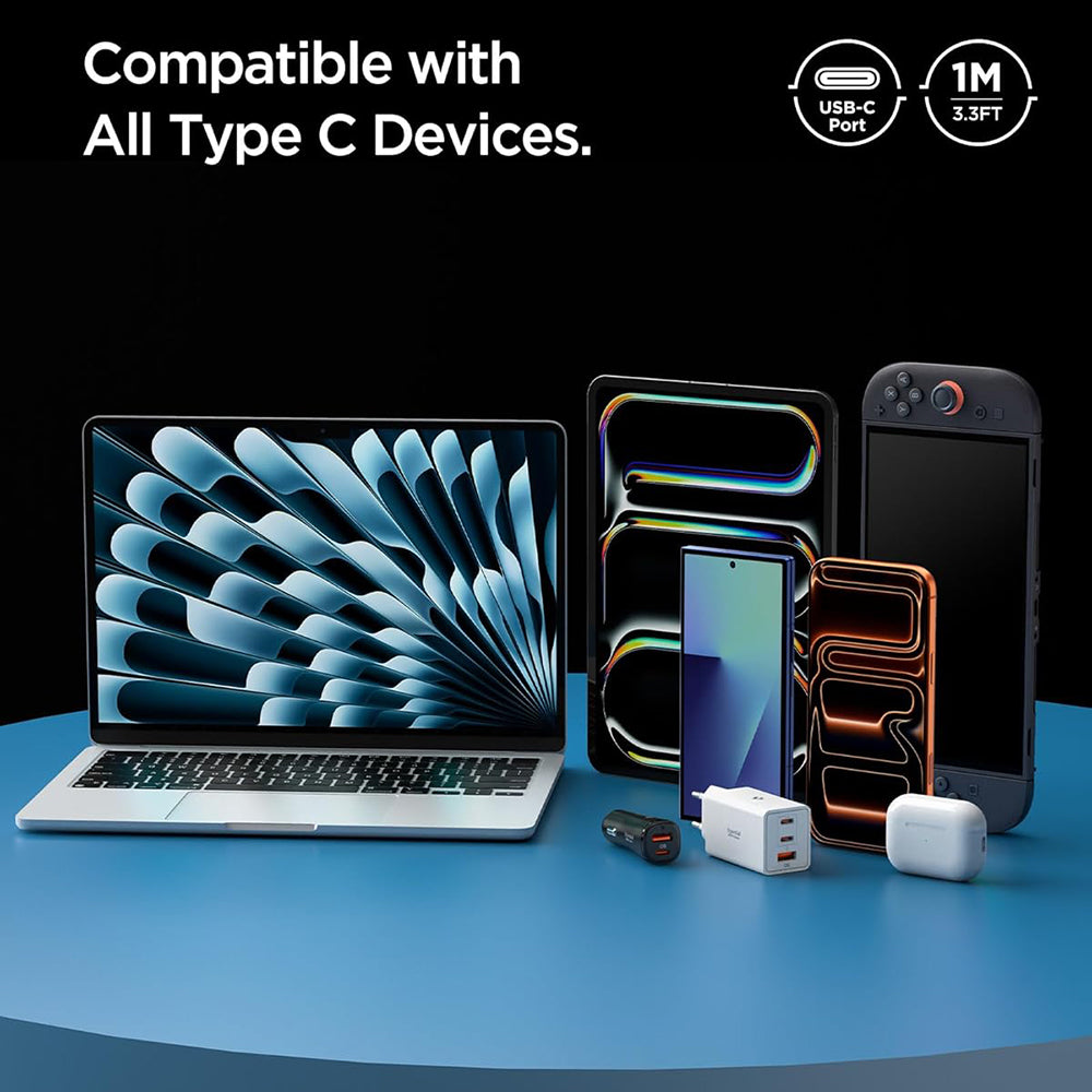Cablu Date si Incarcare USB-C - USB-C Spigen EB6015CC, 60W, 1.5m, Alb ACA10416
