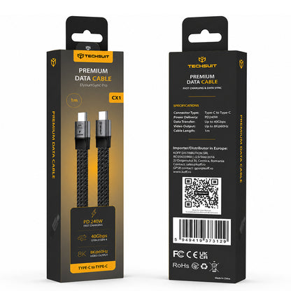 Cablu Date si Incarcare USB-C - USB-C Techsuit ElysiumSync Pro CX1, 240W, 1m, Gri