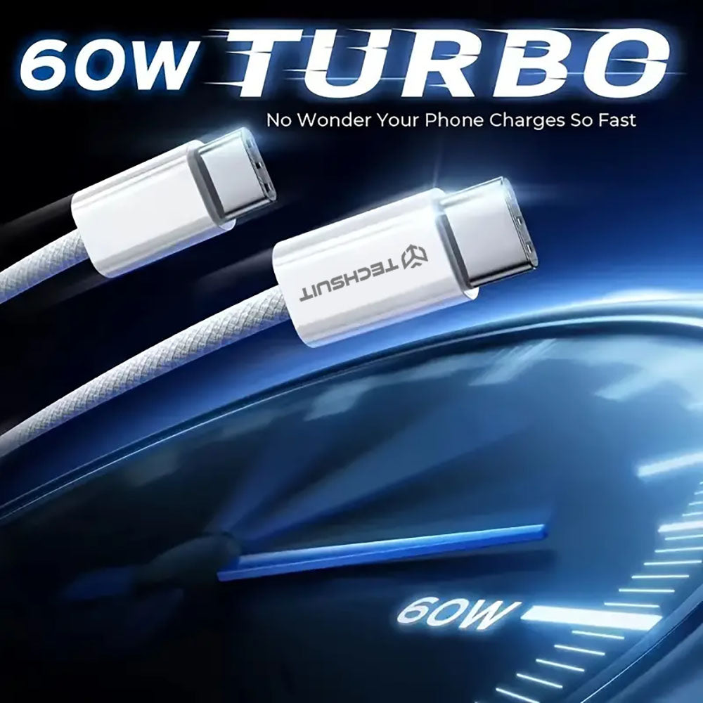 Cablu Date si Incarcare USB-C - USB-C Techsuit PCB114D, 60W, 1m, Albastru