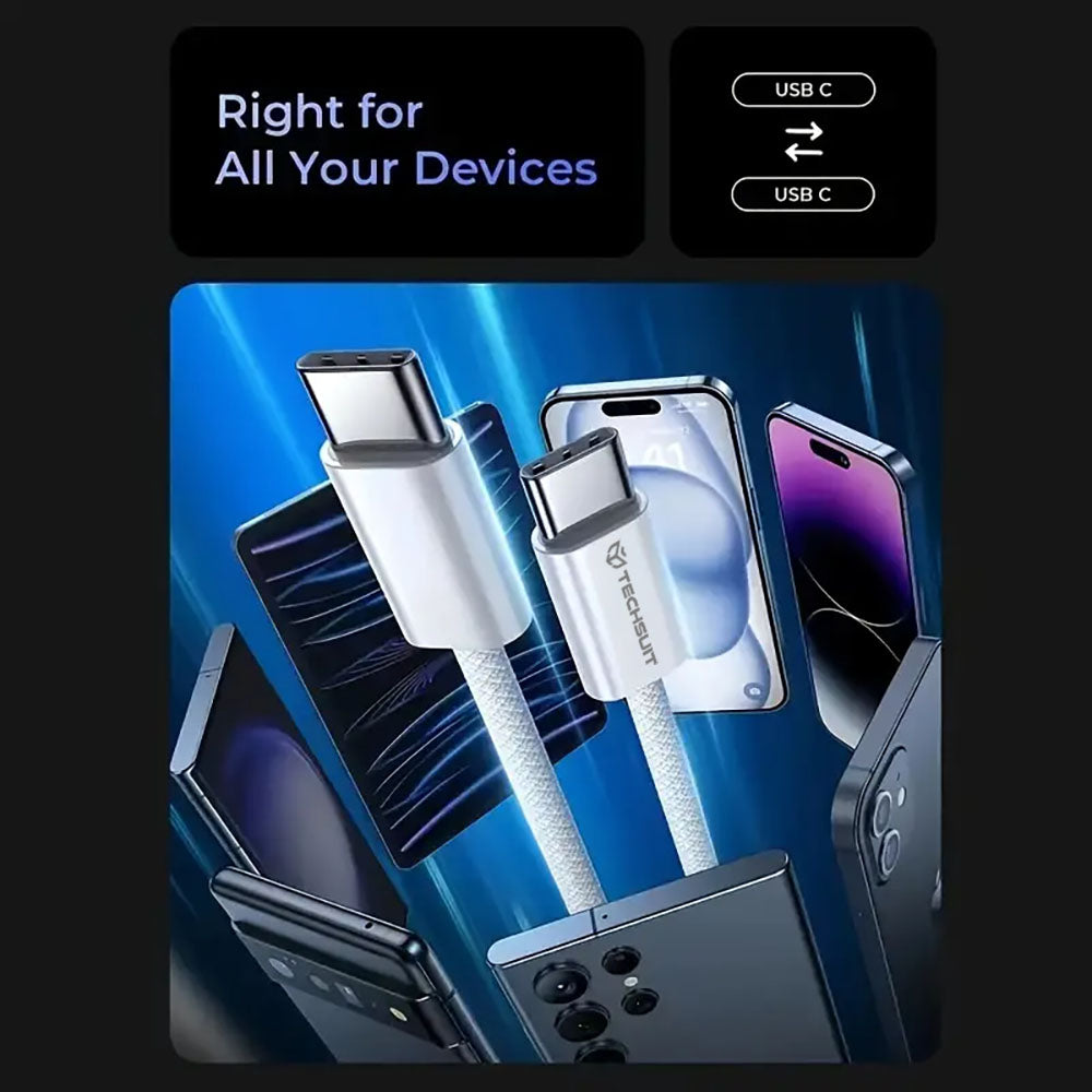 Cablu Date si Incarcare USB-C - USB-C Techsuit PCB114D, 60W, 1m, Mov