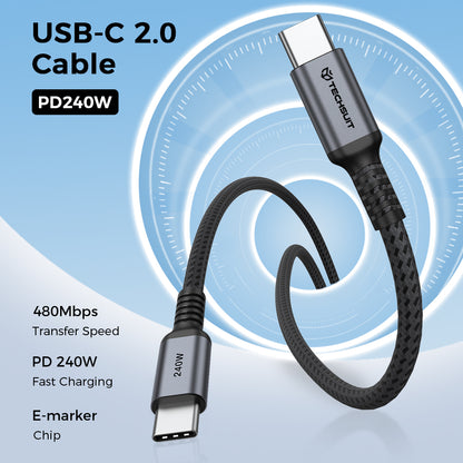 Cablu Date si Incarcare USB-C - USB-C Techsuit TitanSync Pro CX2, 240W, 2m, Gri