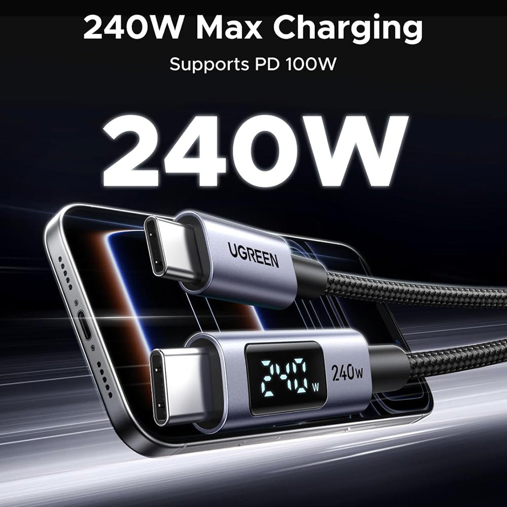 Cablu Date si Incarcare USB-C - USB-C UGREEN 65866 Display, 240W, 1m, Gri