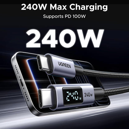 Cablu Date si Incarcare USB-C - USB-C UGREEN 65866 Display, 240W, 1m, Gri