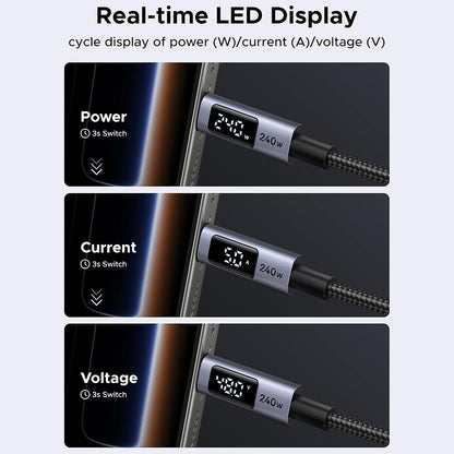 Cablu Date si Incarcare USB-C - USB-C UGREEN 65866 Display, 240W, 1m, Gri