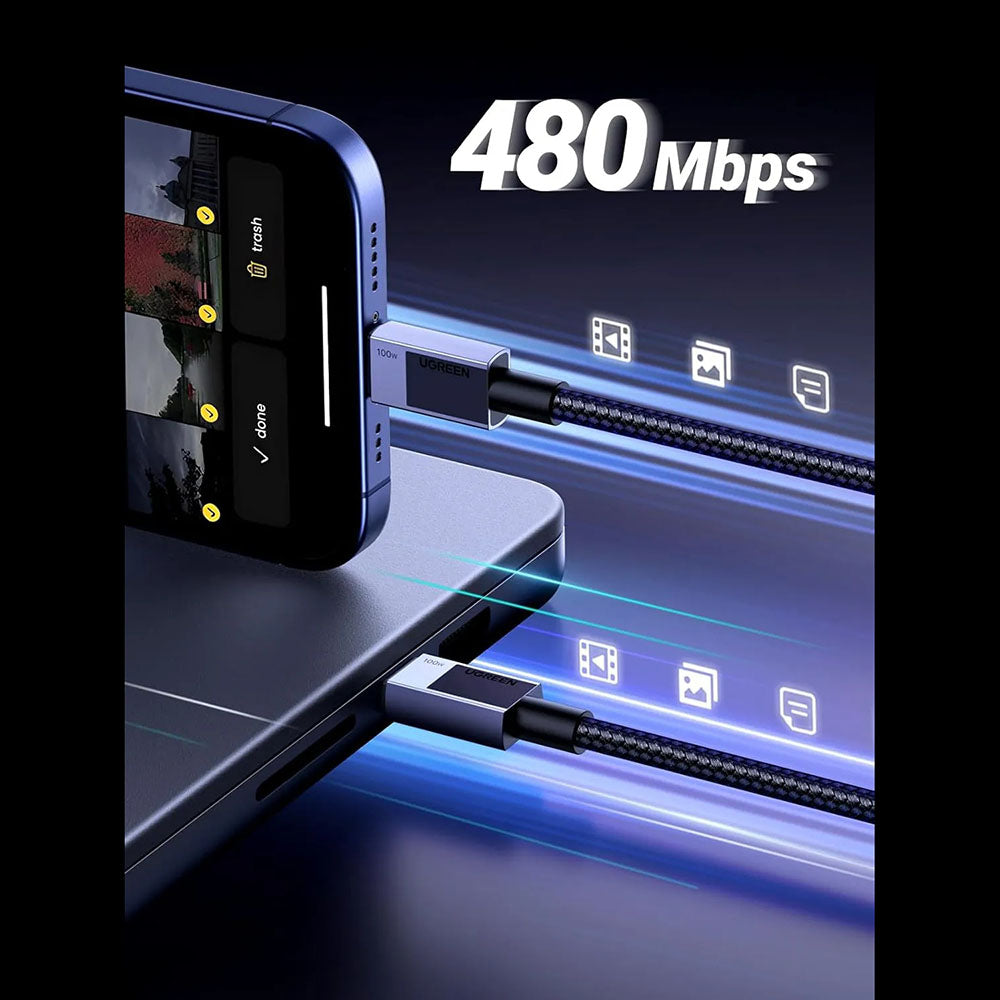 Cablu Date si Incarcare USB-C - USB-C UGREEN L512, 100W, 1m, Gri