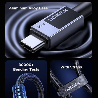 Cablu Date si Incarcare USB-C - USB-C UGREEN L524, 60W, 1m, Gri