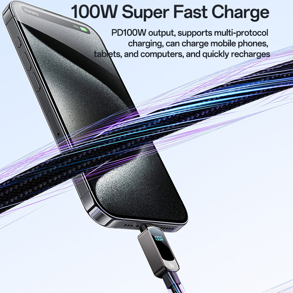 Cablu Date si Incarcare USB-C - USB-C Yesido CA179 Display, 100W, 1.2m, Negru