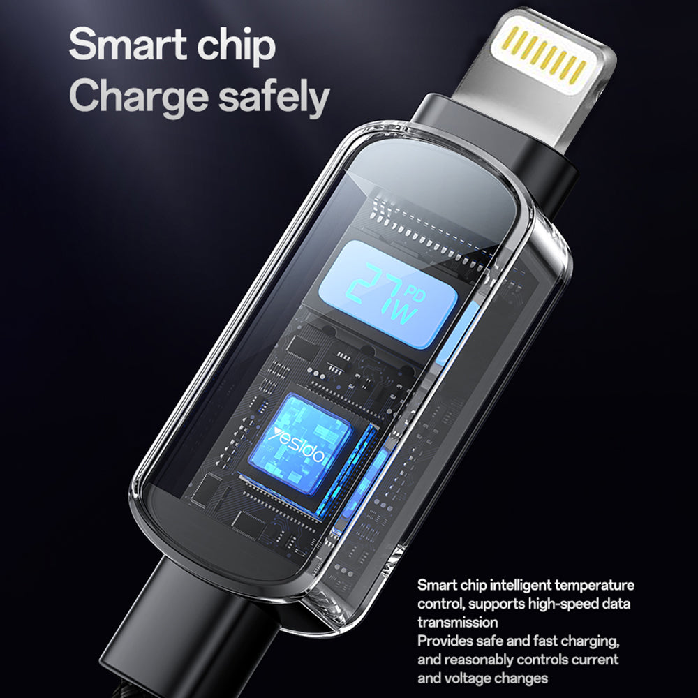 Cablu Date si Incarcare USB-C - USB-C Yesido CA180 Display, 27W, 1.2m, Negru