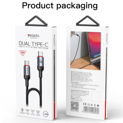 Cablu Date si Incarcare USB-C - USB-C Yesido CA181, 60W, 1.2m, Negru