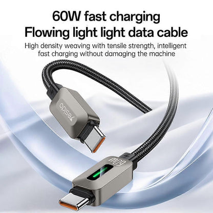 Cablu Date si Incarcare USB-C - USB-C Yesido CA198, 60W, 1.2m, Negru