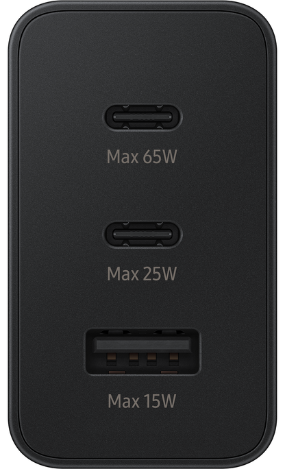 Ładowarka sieciowa Samsung Trio, 65 W, 3,5 A, 1 x USB-A - 2 x USB-C, czarna EP-T6530NBEGEU