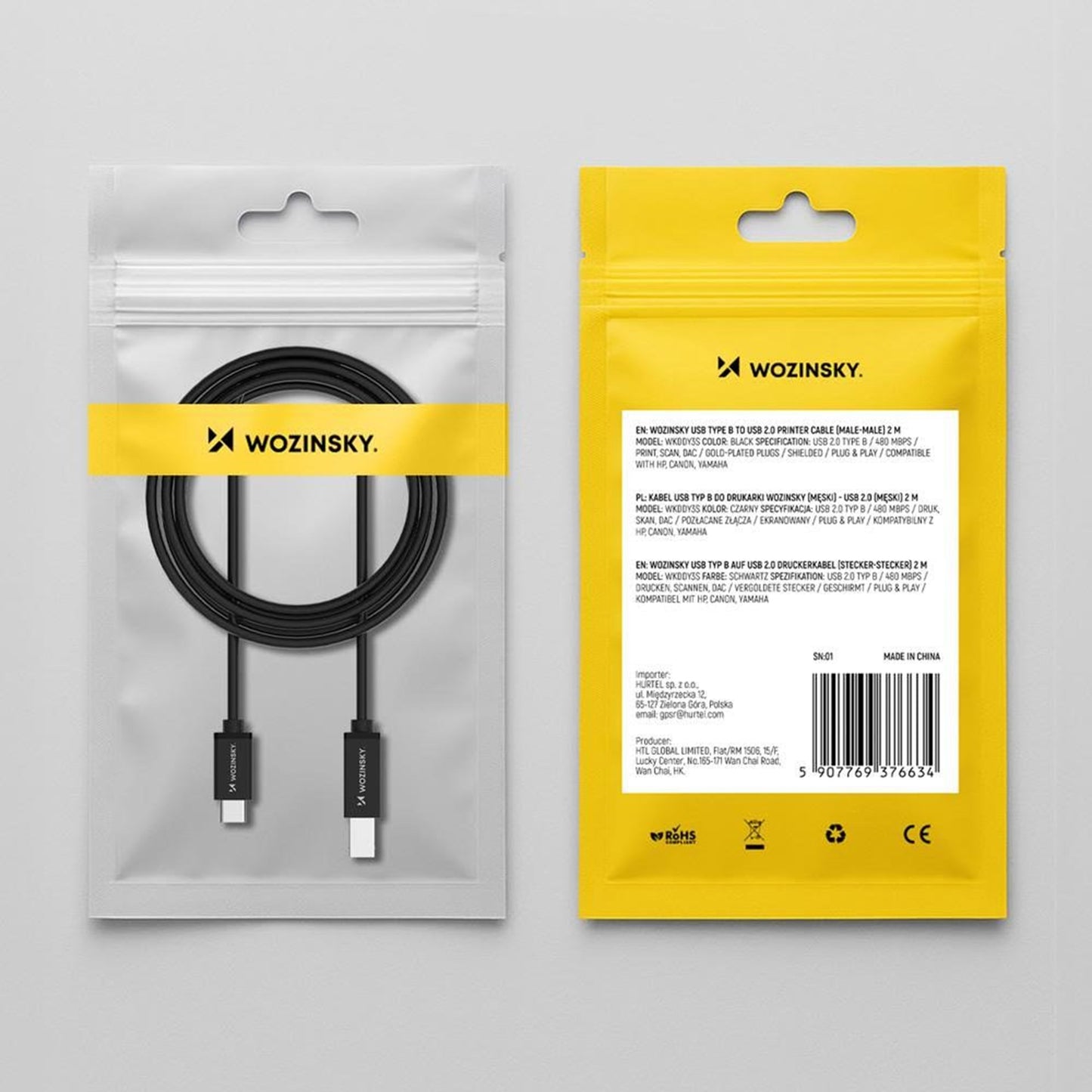 Cablu Imprimanta WZK WKDDY2S, USB-C - USB-B, 2m, Negru