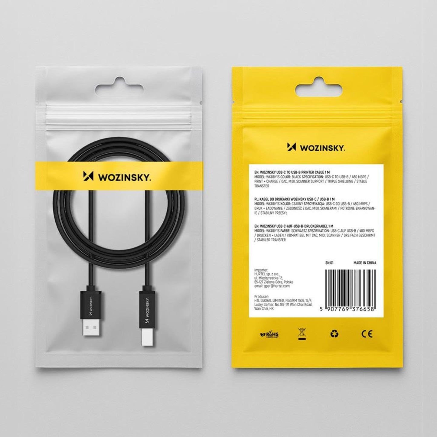 Cablu Imprimanta WZK WKDDY3S, USB-A - USB-B, 2m, Negru