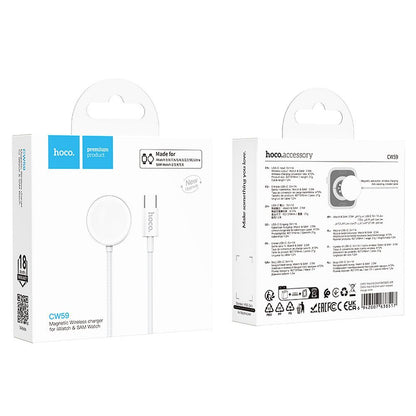 Incarcator Wireless HOCO CW59 pentru Apple Watch / Samsung Galaxy Watch Series, USB-C, Alb