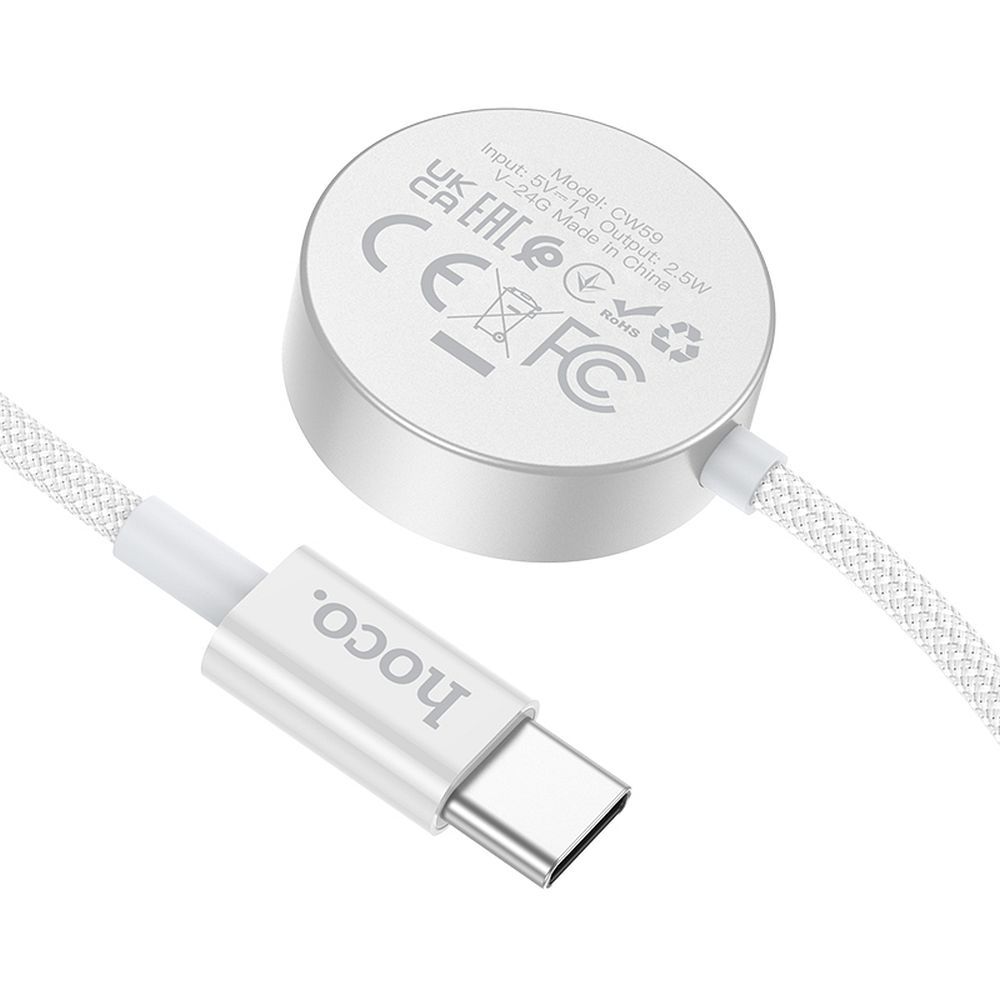 Incarcator Wireless HOCO CW59 pentru Apple Watch / Samsung Galaxy Watch Series, USB-C, Alb