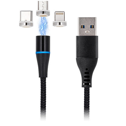 Cablu Incarcare USB-A - Lightning / microUSB / USB-C MaXlife MXUC-02 Magnetic 3in1, 18W, 1m, Negru