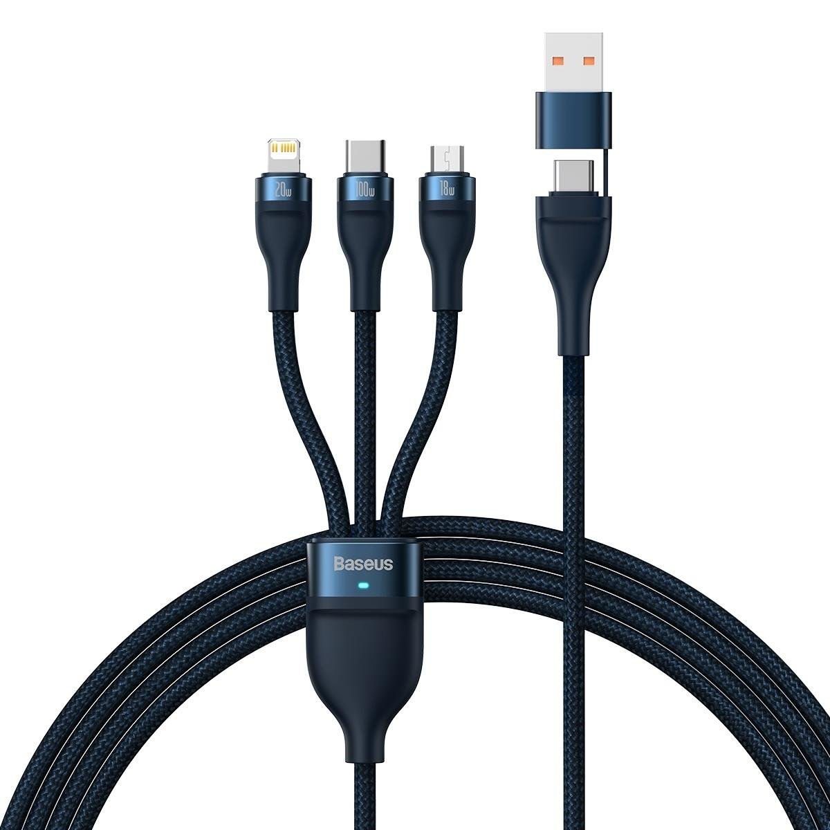 Cablu Incarcare USB-C / USB-A - Lightning / microUSB / USB-C Baseus Flash Series II, 100W, 1.2m, Bleumarin CASS030103