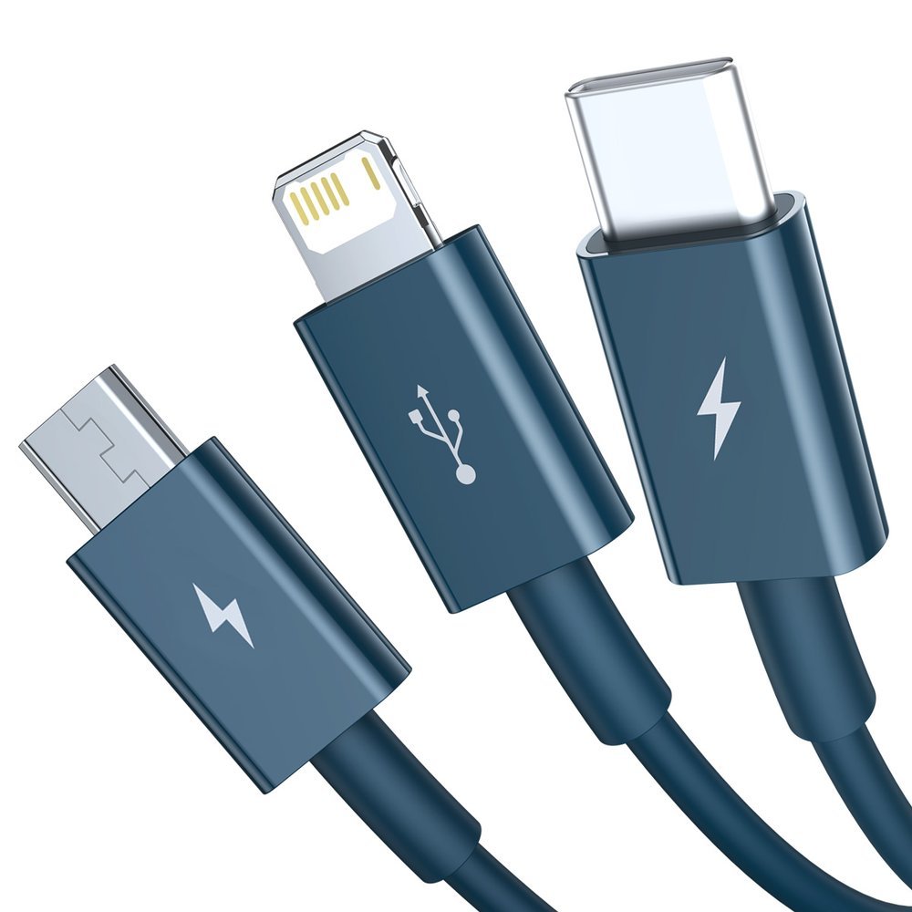 Kabel ładujący USB-A - Lightning / microUSB / USB-C Baseus Superior 3w1 Series, 20W, 1,5m, niebieski CAMLTYS-03 