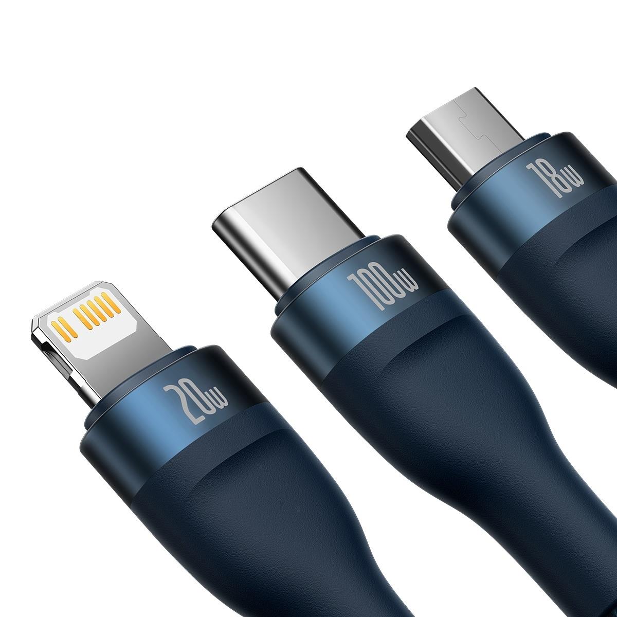 Cablu Incarcare USB-C / USB-A - Lightning / microUSB / USB-C Baseus Flash Series II, 100W, 1.2m, Bleumarin CASS030103