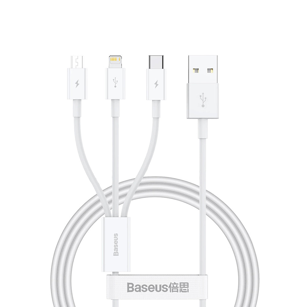 Cablu Incarcare USB-A - Lightning / microUSB / USB-C Baseus Superior 3in1 Series, 20W, 1m, Alb P10320105221-00