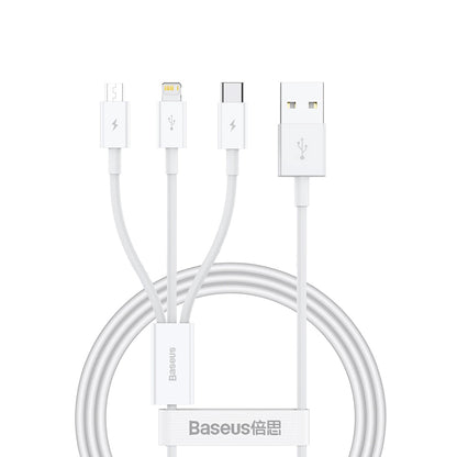 Cablu Incarcare USB-A - Lightning / microUSB / USB-C Baseus Superior 3in1 Series, 20W, 1m, Alb P10320105221-00