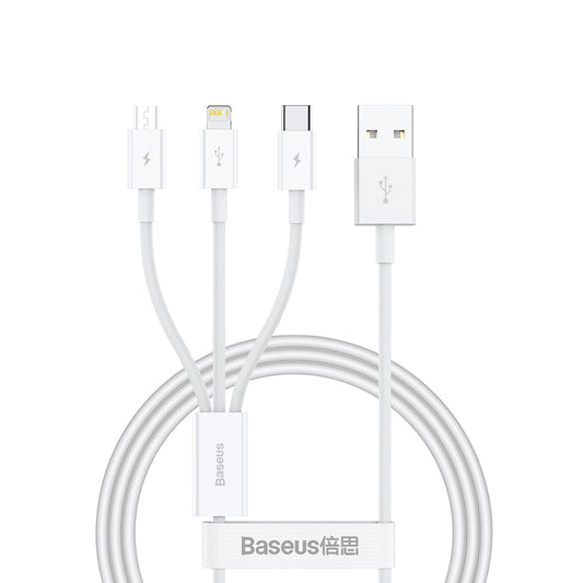 Cablu Incarcare USB-A - Lightning / microUSB / USB-C Baseus Superior 3in1 Series, 20W, 1m, Alb P10320105221-00